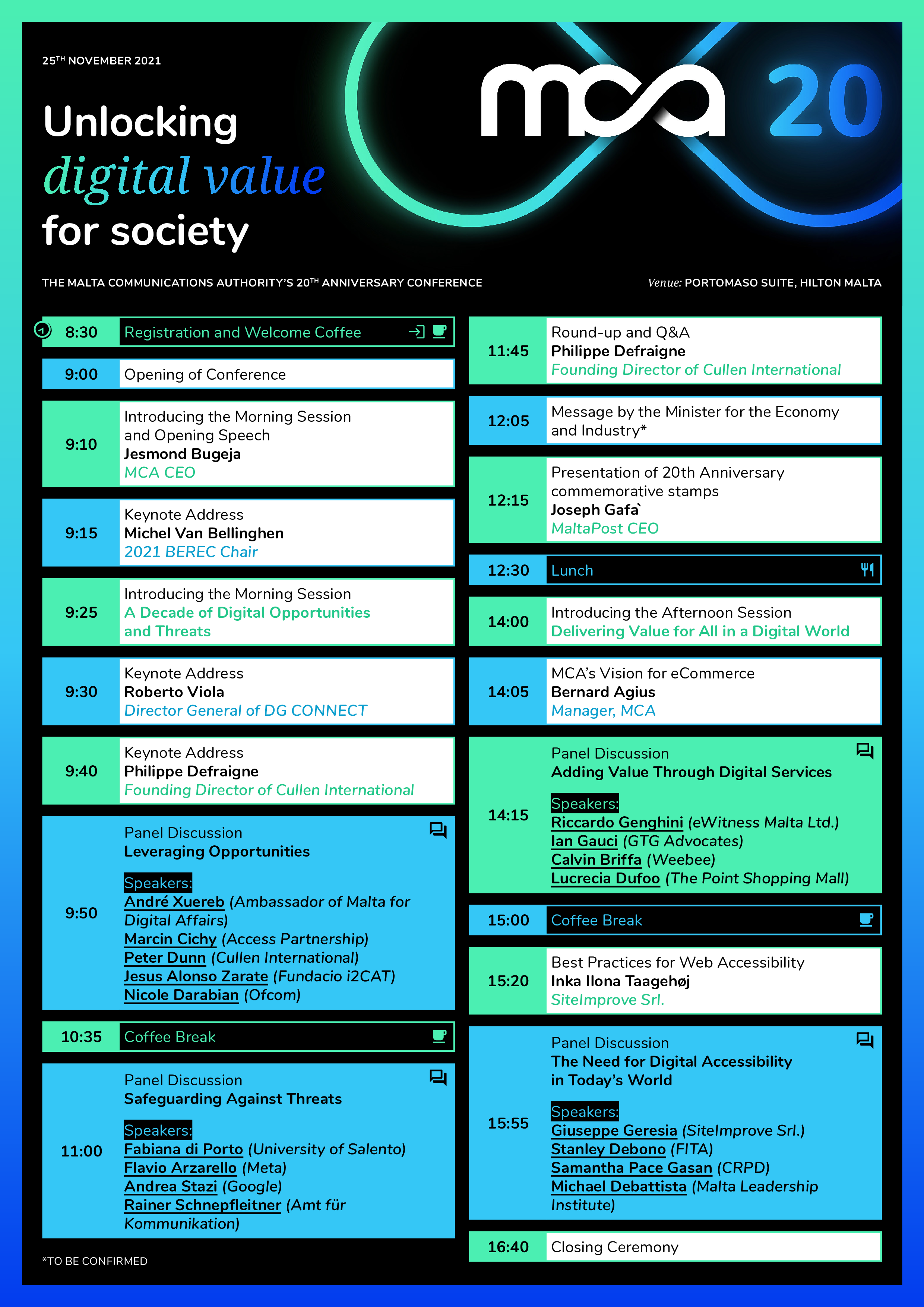 MCA 20 Conference Agenda Malta Communications Authority